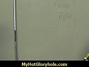 Cuckold hubby sucks snowball at gloryhole 25