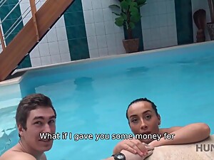 HUNT4K. Swimming pool is a nice place for guy to fuck boys GF for cash
