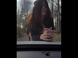 Cuckold wife getting fucked by stranger infront of her husband jerking off in car